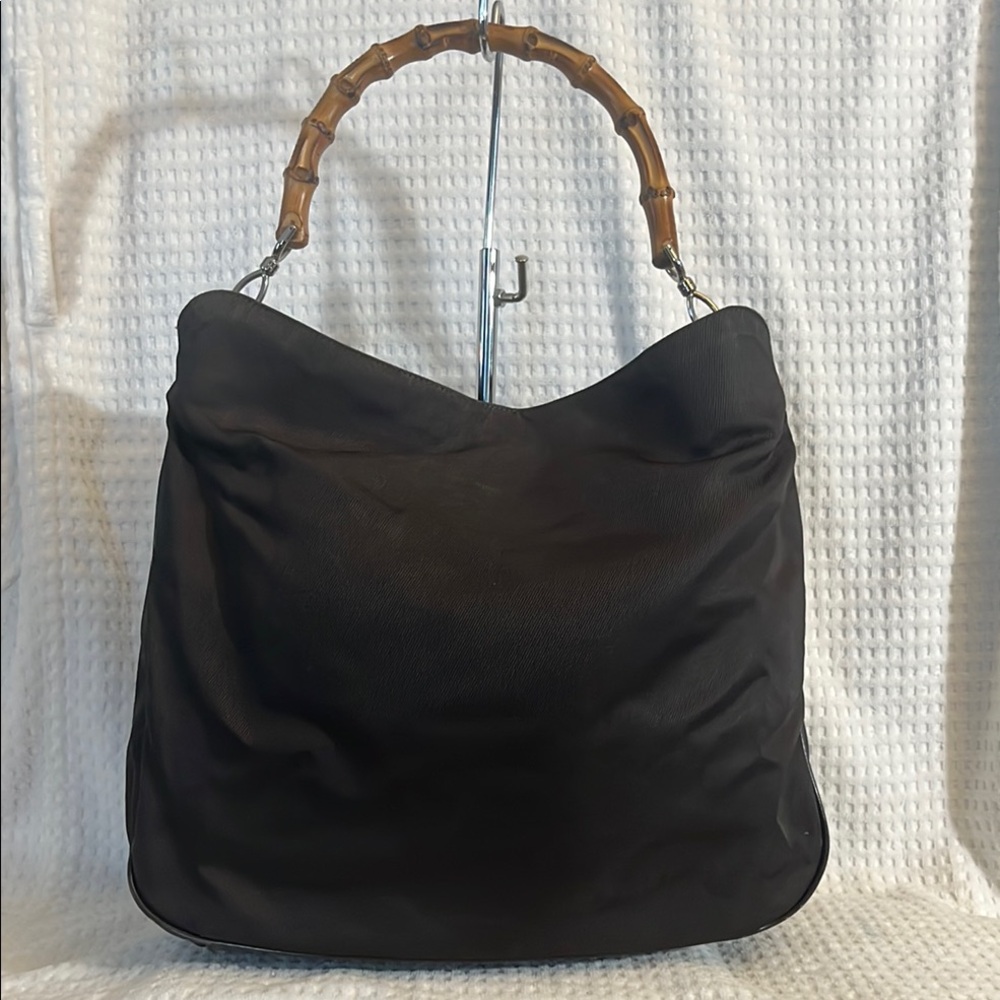 Gucci bamboo black nylon tote/hand bag